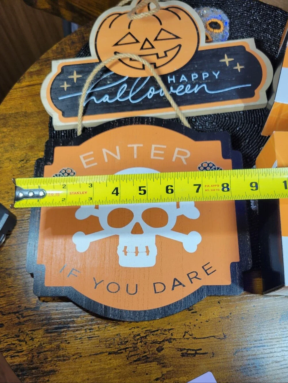 Halloween lot of 4 items 2 Wooden Signs 2 battery op tinsel decor